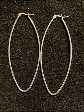 Vintage Signed SU Thailand 925 Sterling Silver Large 3" Marquise Hoop Earrings
